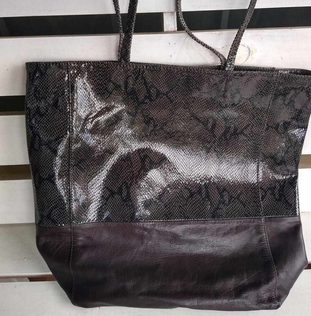 Margot Dark Brown Leather snake skin style Tote